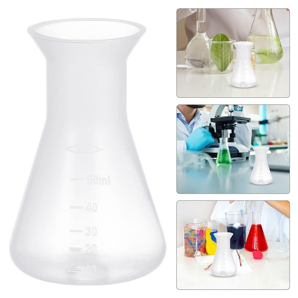 Set de Matraces Erlenmeyer - 6 Piezas Matraces Cónicos de Plástico para Experimentos de Laboratorio con Graduaciones Precisas