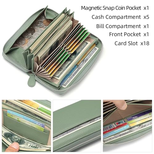 Image of RFID Blocking Womens Zipper Wallet Leather Large Capacity Billfold Clutch Zip Around Wallets for Women