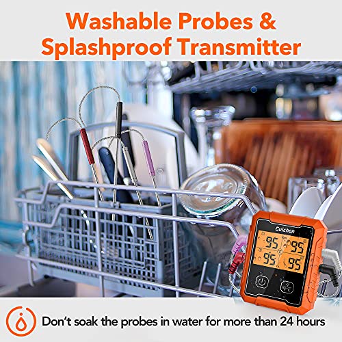 Wireless Meat Thermometer, Guichon Digital Meat Thermometer, 4 Probes Food Thermometer For Bbq, Grill, Oven, Smoker, Grill Thermometer With 500Ft Remote Range #TOP5