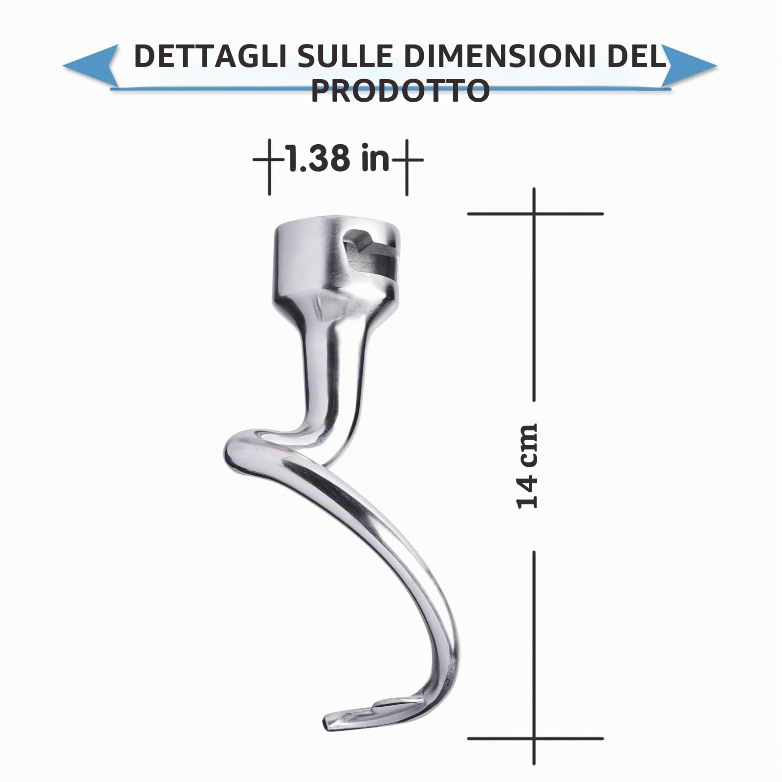 Gancio spirale per impasto per KitchenAid 4,5 e 5 quarti con testa inclinabile, Acciaio inossidabile, Accessori per mixer KitchenAid