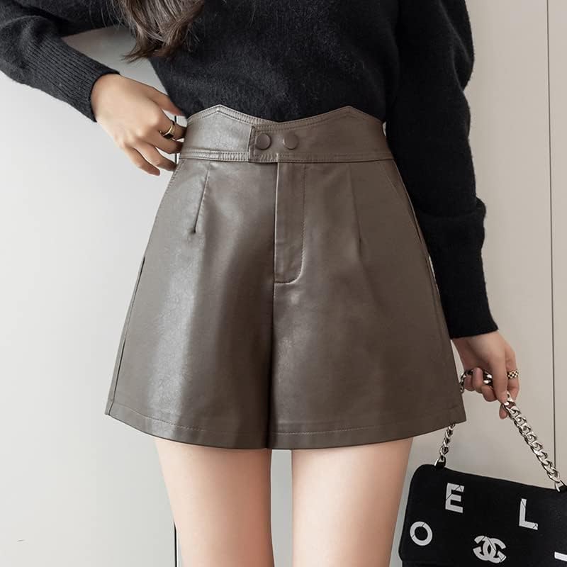 Miniatura 2 de Autumn Winter Women's PU Shorts, Casual High-Waisted Loose Shorts Worn Outside with Boots