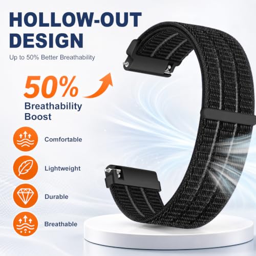 Nylon 20mm Quick Release Watch Band for Samsung Galaxy Watch 7 6 5 4 FE 40mm 44mm/6 4 Classic/5 Pro 45mm Men/Women,Sport Loop Strap for Garmin Vivoactive 5/6/3/3 Music/Forerunner 165/55/245/Venu sq 2 - image 2