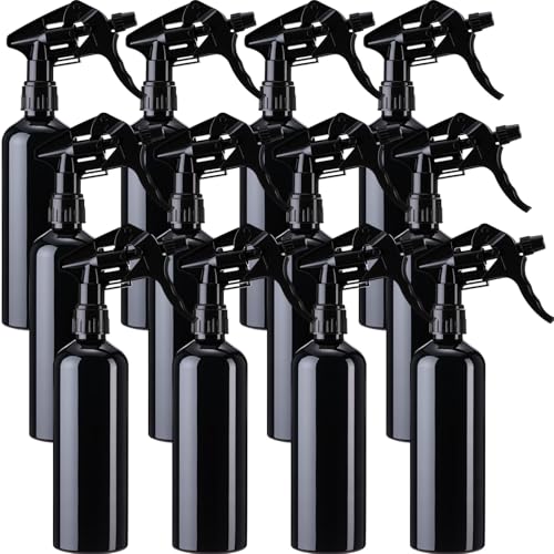 Eccliy 12 Pcs 16 Oz Plastic Spray Bottle, Adjustable Empty Reusable Sprayer for Cleaning, Planting, Water, Bathroom and Kitchen, BBQ, Commercial and Residential (All Black,Original)