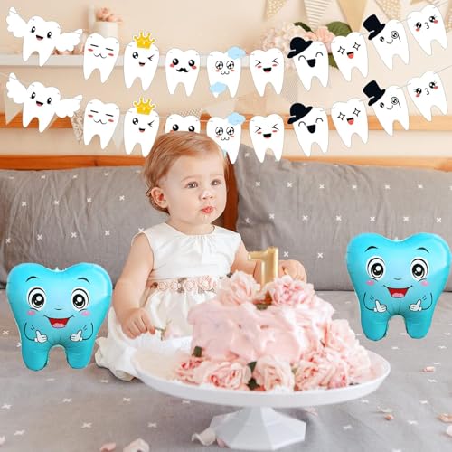 6PCS Pink Blue Tooth Shaped Foil Balloons Teeth Mylar Tooth Inflatable Balloons for Tooth Themed Birthday Party Decorations by OHLIGEI - Used condition - Image 4