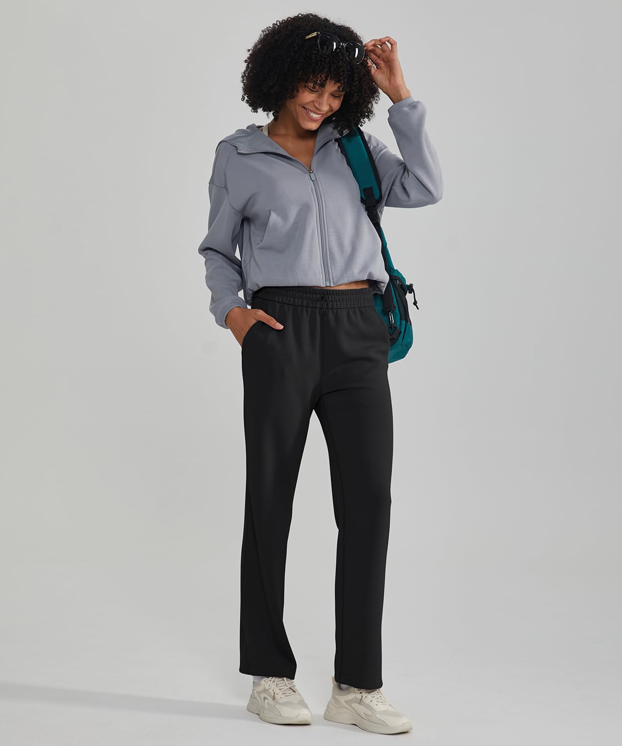 ALONG FIT Women Sweatpants with Pocket,Elastic Waisted Straight Leg Sweat Pant Shockcord Women's Exercise Pants for Casual (US, Alpha, X-Large, Regular, Regular, Standard, Black)