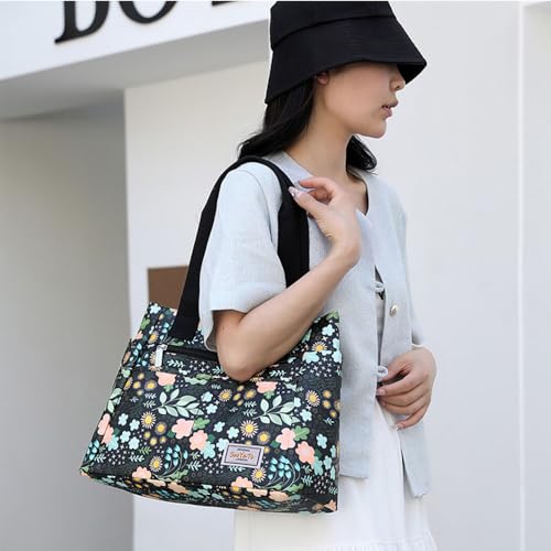 Bolso tote para mujer de Trawila, de nailon, con flores, grande y resistente al agua miniatura 2