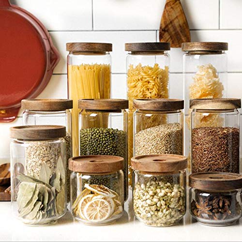 Tarro de almacenamiento de alimentos de vidrio de 32.1 fl oz/32 oz recipiente de vidrio transparente con sellado hermético, tapas de madera de acacia, recipiente de almacenamiento de alimentos para 2