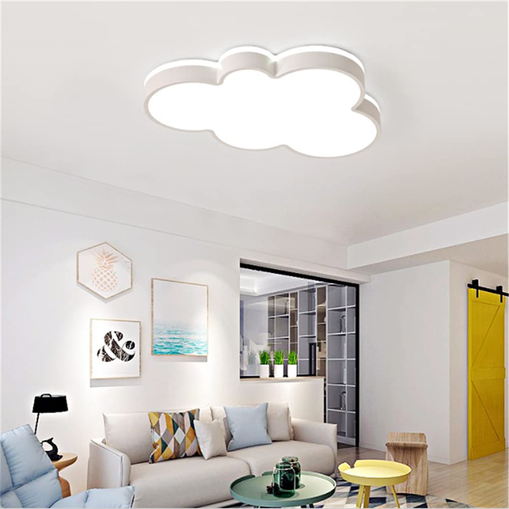 Kid’s Room LED Ceiling Lamp Creative Cloud Shape Flush Mount Ceiling Light Fixture Cartoon Acrylic Close to Ceiling Chandelier Lighting for Children Room Kid’s Bedroom (Yellow,19’’W-White Light) 92(W