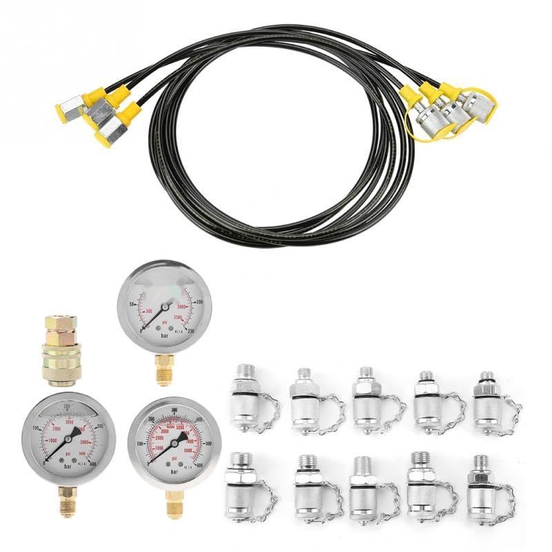 Excavator Hydraulic Pressure Test Kit with Testing Point Coupling and Gauge Professional Hydraulic Pressure Guage 1 Set