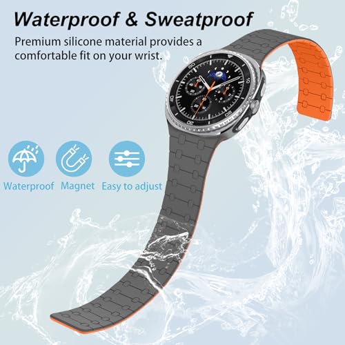 Amizee No Gap Band Compatible with Samsung Galaxy Watch 9/8 Band 40mm 44mm/Watch 8 Classic 46mm, Magnetic Silicone Strap for Women Men, Gray/Orange by Amizee - Used condition - Image 3