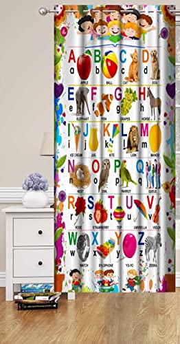 Image of 3D Printed English Albhabets ABCD Learning Design Curtains for Kids Room, School, Kids Home, Window, Door, 4x9 feet, Pack of 1 Pc