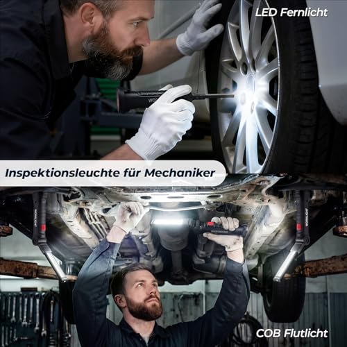 LED Werkstattlampe 4 Stück, Geschenke für Männer Mechaniker Arbeitsleuchte | Taschenlampe | Wiederaufladbar Werkstatt Handlampe mit Magnet und Haken für Autoreparaturen Werkzeug und Camping