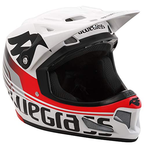 Bluegrass Brave Downhill BMX Enduro Fahrrad Helm All Mountain Bike Fullface Radhelm Cross DH FR, 571004, Farbe Weiß Rot, Größe M
