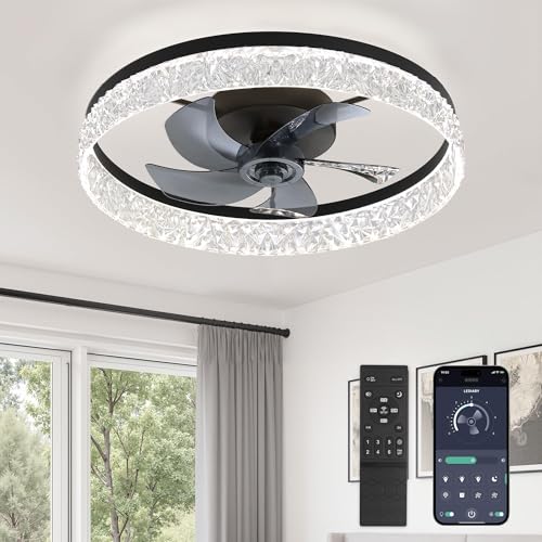 Image of LEDIARY 22 inch Low Profile Ceiling Fans with Lights, APP & Remote, Black