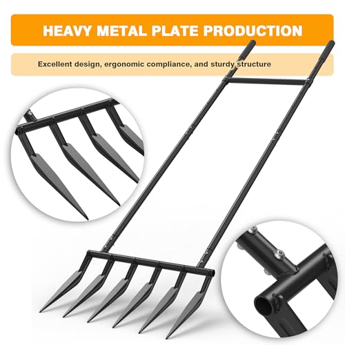 6 Steel Tines 20 in Wide BroadFork Garden Tool, 52 inch Heigh Durable Handles, Ergonomic U-Shaped Design, Black Hand Tiller Broad Fork Great for Farm and Garden, Digging Crushing Aerate Soil - Image 2