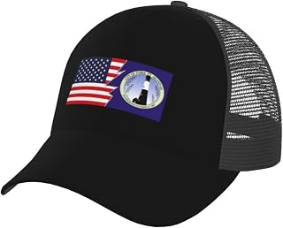 Breathable Flag of The City of Tybee Island and America Baseball Cap for Men Women Hats Adjustable Curved Brim Mesh Snapback Trucker Hat Black