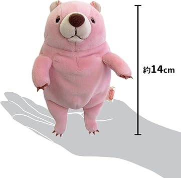 Shinada Global Mochi Series MOKU-0088P Mochi Bear Plushie, Stuffed Animal, 2.8 x 2 x 5.5 inches 7 x 5 x 14 cm, Mini, Pink