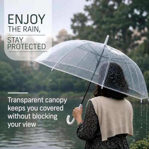 Image of Transparent Umbrella with J Handle | Wind Resistant Clear Rain Shield for Men & Women | Maximum Coverage Umbrella for Travel, Office, College & Daily Monsoon Use | Pack of 1