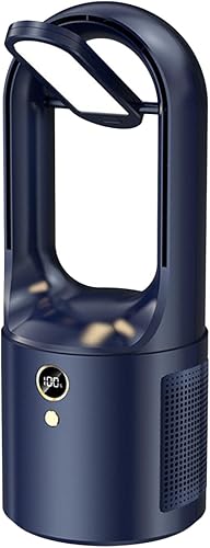 Ventilador sin aspas, ventilador de escritorio personal sin aspas, 6 velocidades, con luz LED, pantalla LCD, bajo ruido, ventiladores de noche para