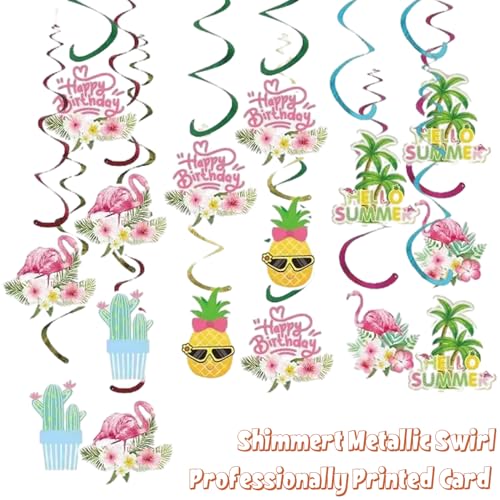Image of Hawaiian Hanging Swirl - 24PCS Party Decorations for Boys Kids SummerTheme Birthday Party Supplies Hawaiian Hanging Spiral Garlands Ceiling Decor (Hawaiian Luau)