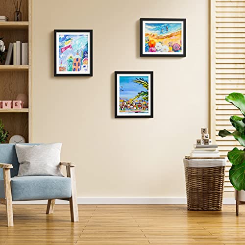 4 Pack Kids Art Frame, Kids Artwork Frames Changeable 8 x10.5 with Mat and 9 x12 Without Mat, Black Front Opening Children Picture Storage Frame for Wall Holds 50Pcs Crafts, Drawing, Art Projects by AFEION - Used condition - Image 7