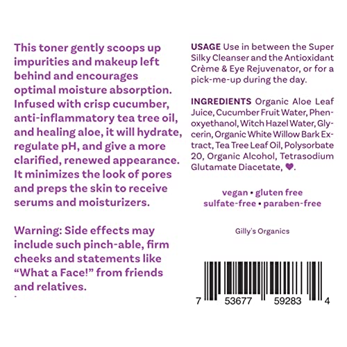 Gilly's Organics Gilly'S Organics, Astringente natural con aloe y árbol de té, minimiza los poros, niebla antiacné, prebase hidratante y zumbido, 85 ml - imagen 2