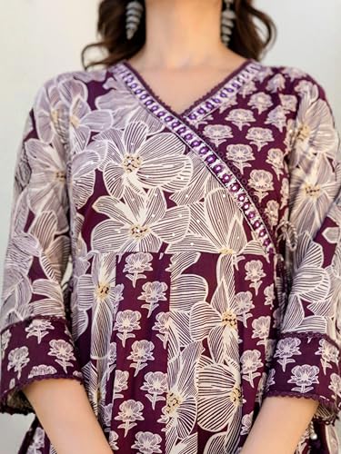 Image of Pure Cotton Anarkali Kurta Set for Women with Dupatta | 3 Piece Cotton Anarkali Suit | Floral Aari Work | Flared Ethnic Wear