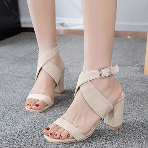Sandales à talon haut beige à boucle réglable et sangle croisée tendance
