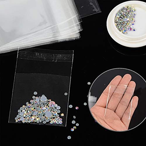 400 Pieces 4x4+2 CM Clear Small Plastic Bags Self-Adhesive Sealing, Cellophane Treat Bags Plastic Bags for Jewelry, Beads, Vitamins, Cookies and Sweets