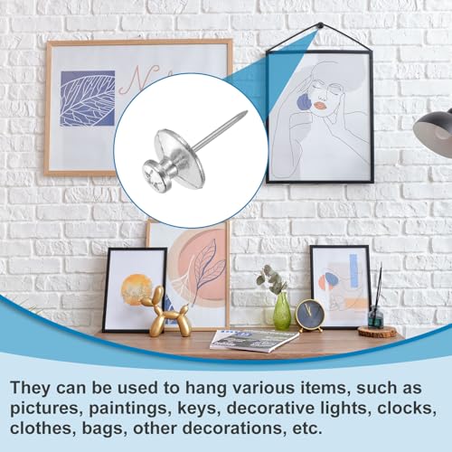 Image of uxcell 50 Pcs Double Headed Picture Hanging Nail, Zinc Alloy Push Pins Picture Hangers Double Headed Thumb Tacks for Hanging Pictures, Silver