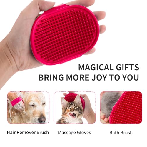 TIESOME 2Stück Silikon Katze Hund Badebürste, Hund Grooming Brush Pet Shampoo Brush Beruhigende Massage Gummi Kamm Haar Fell Reinigungsbürste mit verstellbarem Ring Griff für kurze (Rosenrot,Schwarz)