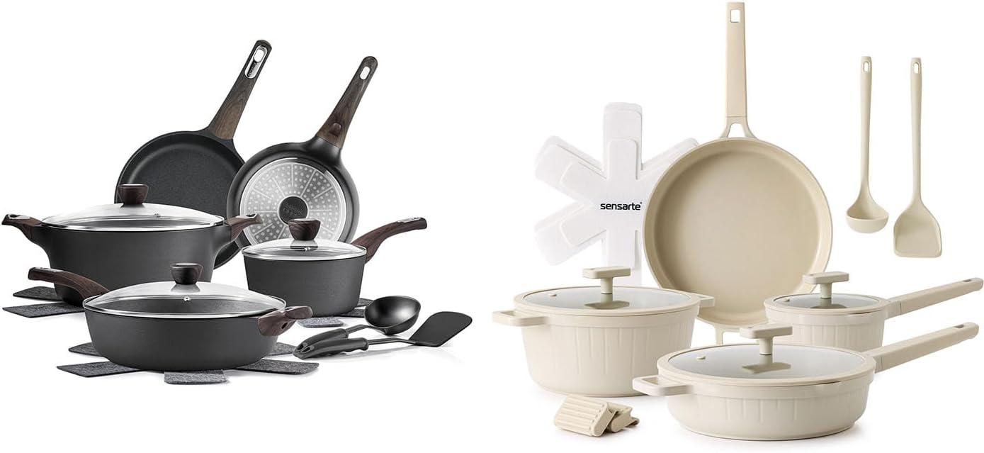 SENSARTE Ceramic Cookware Sets, Pots and Pans Set Non stick, 14-Piece Induction Cookware, 14 Pcs Nonstick Kitchen Cooking Set, w/Frying Pans Set, Saucepans Set
