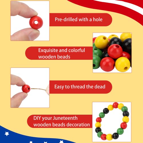 Lucleag 160Pcs Juneteenth Craft Wooden Bead, Black Red Green Yellow Round Wooden Beads Diy Crafts Kits, June 19Th 1865 Freedom Day Wood Beads Ornaments With Hemp Rope For Juneteenth Party Supplies #TOP5