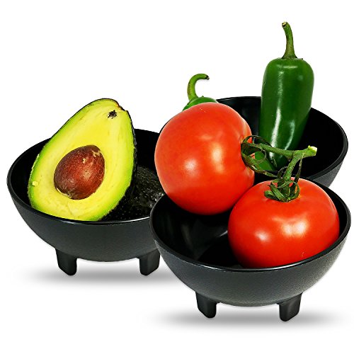 KSEV Salsa Bowls, Plastic Mexican Molcajete Chips Guacamole, Serving Dish, Sauce Cup, Side dish, Snack, Chips, Dip, Nuts or Candy. Great to use at any event. (Black - 6 Pack)