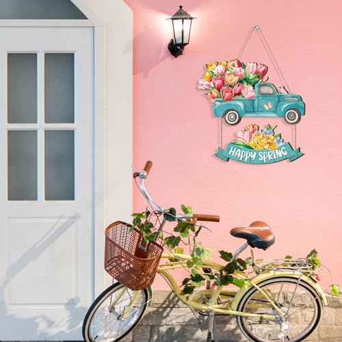 Barydat-Spring-Door-Sign-Tulip-Gnome-Wreath-for-Front-Door-Wreath-Truck-Gnome-Welcome-Hanger-Wooded-Hanging-Wall-Sign-for-Home-SummerTruck Barydat Spring Door Sign Tulip Gnome Wreath for Front Door Wreath Truck Gnome Welcome Hanger Wooded Hanging Wall Sign for Home SummerTruck
