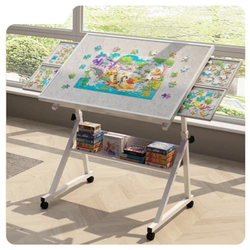 NOIBAD 1500 Piece Jigsaw Puzzle Table with 4 Storage Drawers - Adjustable Height & Angle Metal Puzzle Board for Adults, Portable Craft Desk with Locking Wheels