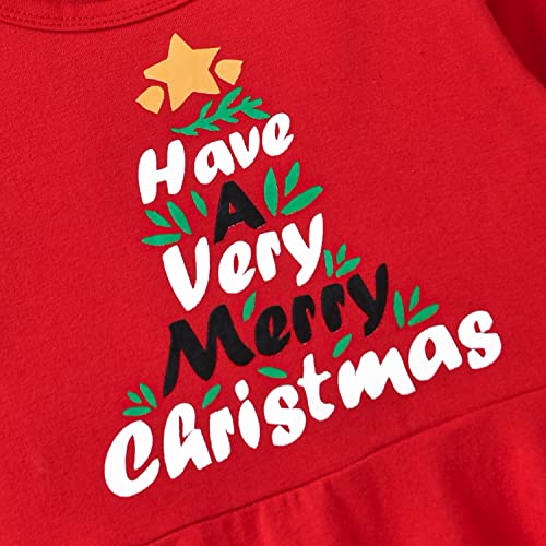 Image of HIHA Infant Toddler Baby Girl Christmas Outfit Ruffle Long Sleeve My First Christmas Dress Pants Clothes Set Plaid Santa Baby