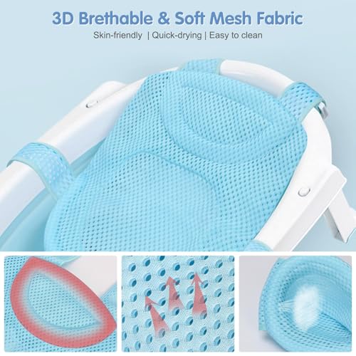 Image of Colorlife Baby Bath Seat Support Net Infant Bathing Seat Support Mat, Adjustable Comfortable Non-Slip Five-Pointed Baby Shower Net Bathtub Sit Up Mesh for Newborn 0-12 Months-Light Blue(No Bathtub)