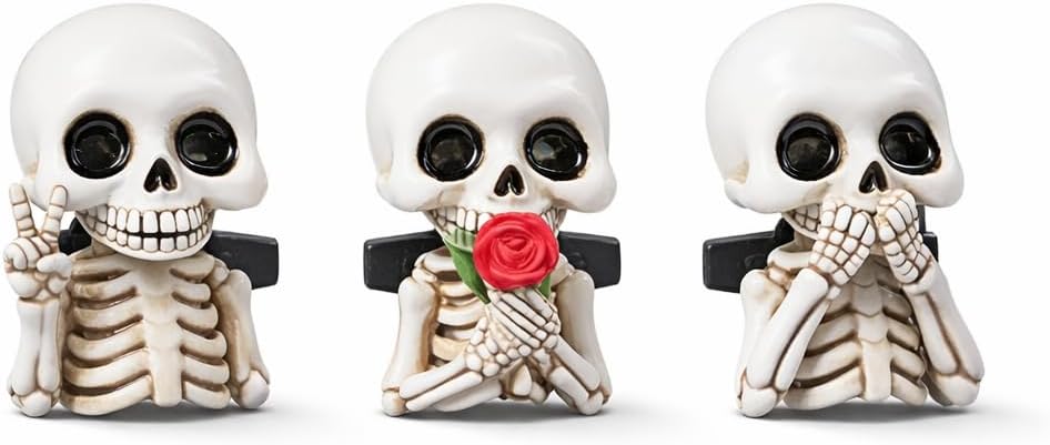 Cute Skull Car Air Freshener Vent Clip Set of 3, Gothic Car Accessories for Women, Skeleton Air Vent Decor with Scented Pads, Spooky Cute Car Fragrance, Gift for Halloween