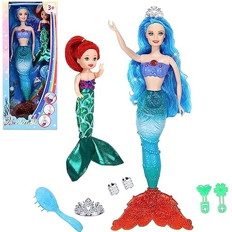 Mermaid Princess Doll Playset, 360° Rotation Color Changing Mermaid Tail by Reversing Squins, 12" Fashion Dress Doll with 3" Little Mermaid Dolls and Accessories, Mermaid Toys Gift for Girls Cover