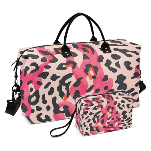 Leopard Abstract Large Travel Duffle Bag Weekender Overnight Bags Gym Yoga Bag for Women Men with Toiletry Bag