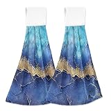 Bolaz Gold Blue Marble Abstract Painting Hanging Kitchen Towel Hand Towel 2 Pcs Absorbent Hanging Ti