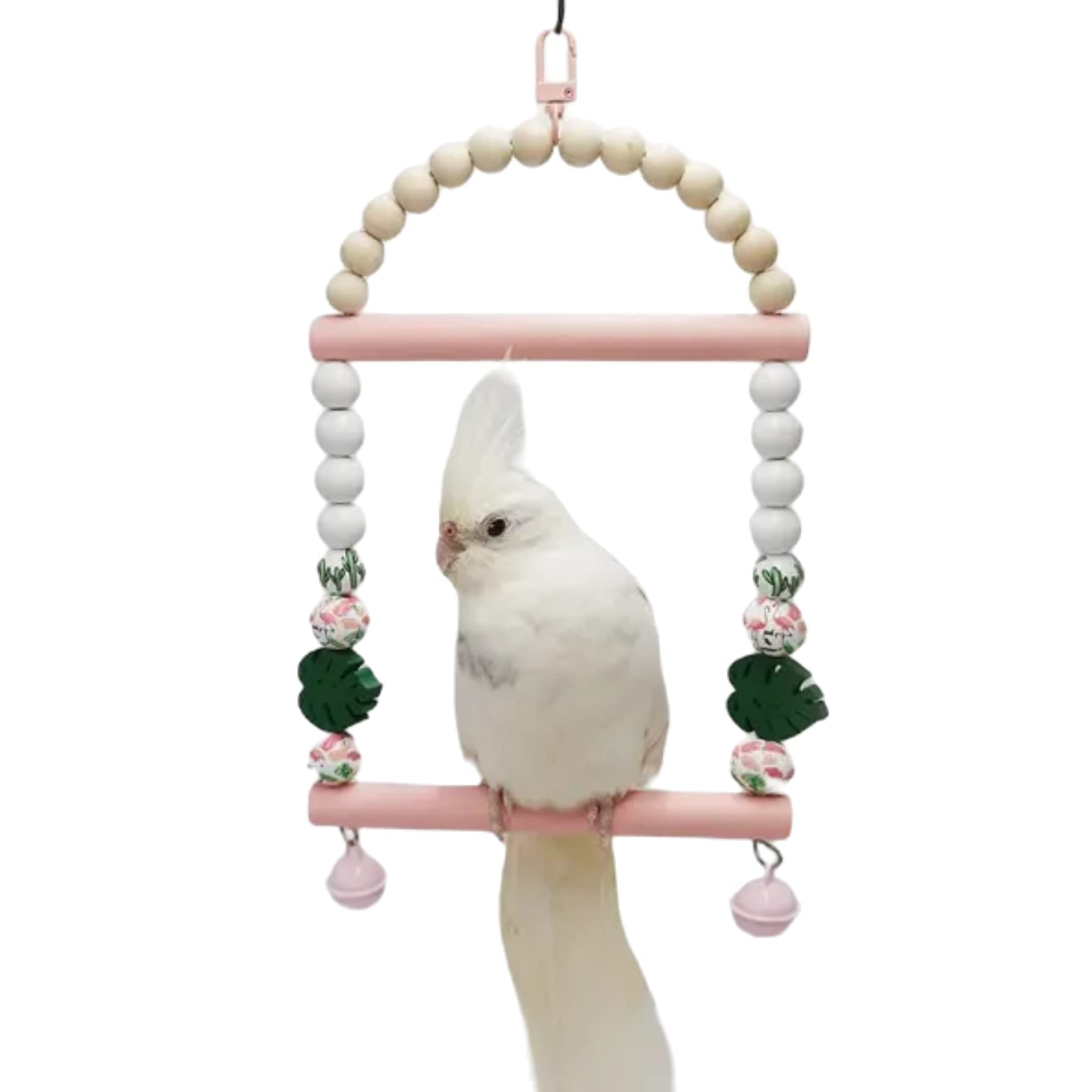 Bird Swing Toy Bird Perch Wood Parrot Cage Hammock Swing Wooden Perch Stand Rack Bird Chewing Biting Tearing Climbing with Hanging Chain