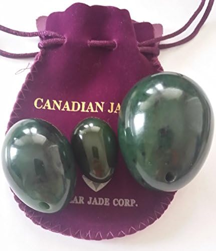 Nephrite Jade Eggs Set of 3, Large, Medium and Small 3 Sizes, Drilled, with Unwaxed String, Cleaning Brush, User Instructions and Authentic Certificate, as Exercisers to Strengthen Pelvic Muscles to Gain Better Bladder Control, by Polar Jade