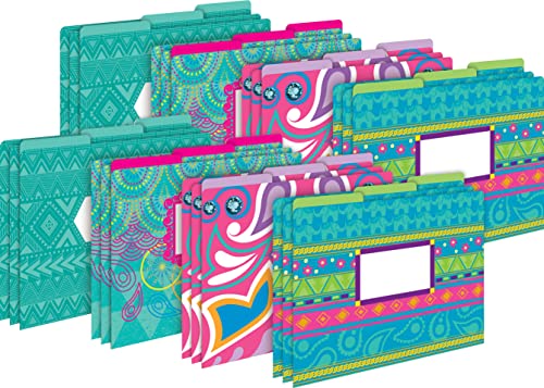 Barker Creek Bohemian Designer File Folders On 14Pt Stock, Set Of 24, Multi-Design Set, Playful Patterns On Outside, Solid Colors On Inside, Letter-Size File Folders, 1/3 Cut Tabs, 24/Set (4374) #TOP7