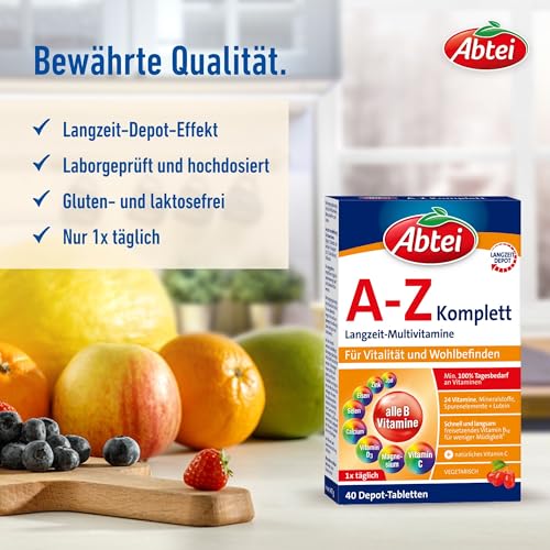 Produktetikett mit allen Vitaminen und Mineralstoffen übersichtlich aufgelistet.