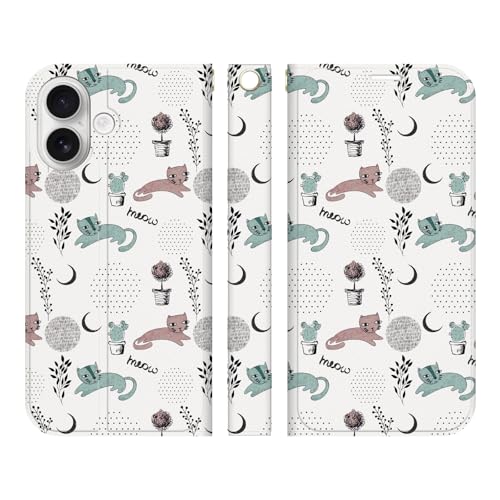 Ruuu ベルトなし iPhone 17 対応 手帳型 スマートフォン スマホ ケース カバー 猫 モノトーン どうぶつ 動物 アニマル ねこ にゃんこ サボテン ナチュラルテイスト おもしろ かわいい キャラクター 面白い おもしろい 可愛い 人気 携帯カバー ゆるかわ ゆるい プレゼント グッズ 雑貨 お祝い アイフォン17 ベルト無し 帯なし 帯無し スタンド付き 折りたたみ カードポケット