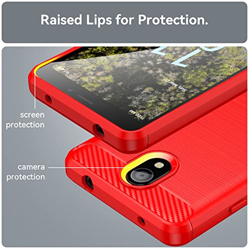 For Nokia C100 Case With Screen Protector [2 Packs],Nokia C100 Phone Case Brushed Flexible Tpu Carbon Fiber Non-Slip Shock-Absorption Military Grade Drop Protection Slim Fit Case For Nokia C100 -Red #TOP5