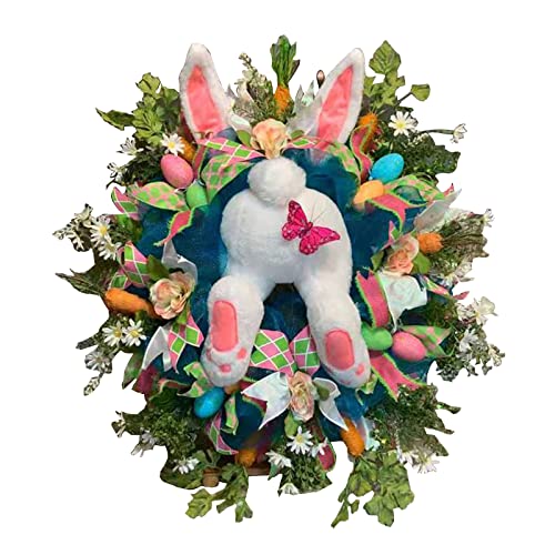 Oniissy Osterhasenkranz, Kaninchenkranz, Hasen-Frühlingshasenkranz, Haustür, Ostergirlande, Hasenohren, Heimwanddekoration, Outdoor-Hofschilder, Osterdekorationen Cover