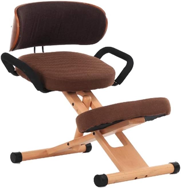 Office Chair Cross Legged Chair，Adjustable Kneeling Chair, Ergonomic Working Stool with Back and Handle Cushion Office Home-Wood & Linen Cushion Knee Posture Chair- Ideal for Neck, Spine, Ba